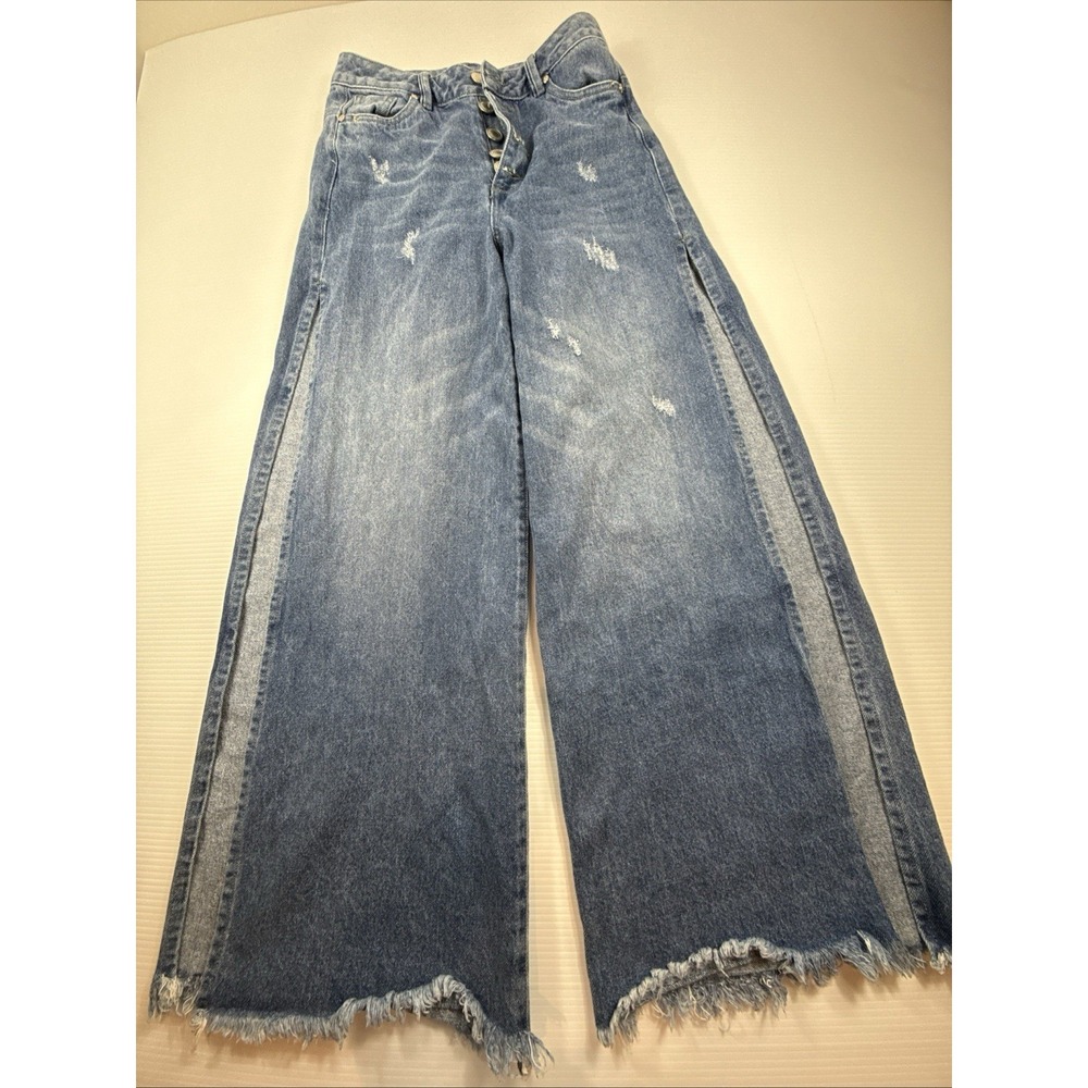 AsiSea Jean Wide Leg High Side Slit Jeans Size 6 Raw Hem